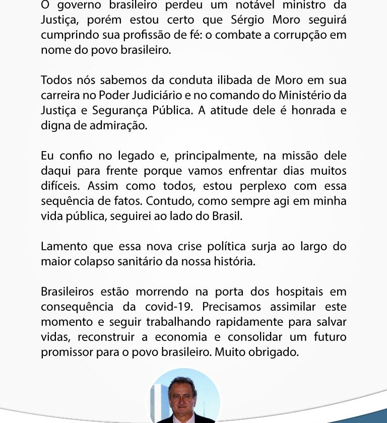 Nota sobre saída do ex-juiz Sérgio Moro do Ministério da Justiça